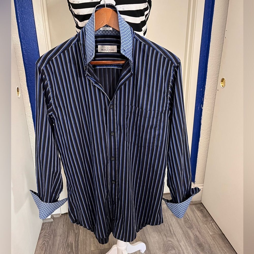 Bugatchi Uomo Shaped Fit Dress Shirt M 100% Cotton